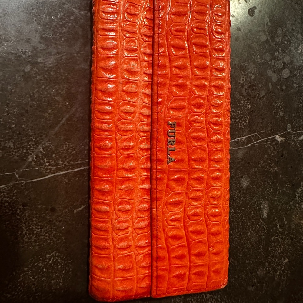 Furla Orange Crocodile Embossed Wallet